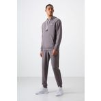 Koyu Gri Pamuklu Kalın Yumuşak Dokulu Comfort Fit Nakışlı Erkek Eşofman Takım - 85255