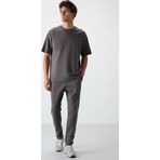 Koyu Gri Pamuklu Kalın Yumuşak Dokulu Oversize Fit Basic Erkek Eşofman Takım - 85251