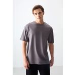 Koyu Gri Pamuklu Kalın Yumuşak Dokulu Oversize Fit Basic Erkek T-Shirt - 88378