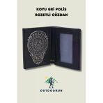 Koyu Gri Polis Rozetli Cüzdan