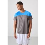 Koyu Gri Polyester Nefes Alan Dokulu İnce Esnek Standart Fit Erkek Performans T-Shirt - 88386