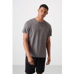 Koyu Gri Polyester Nefes Alan Dokulu İnce Esnek Standart Fit Erkek Performans T-Shirt - 88390