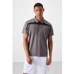 Koyu Gri Polyester Nefes Alan Dokulu İnce Esnek Standart Fit Polo Yaka Erkek Performans T-Shirt - 88392