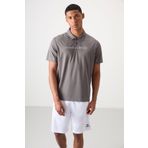 Koyu Gri Polyester Nefes Alan Dokulu İnce Esnek Standart Fit Polo Yaka Erkek Performans T-Shirt - 88393