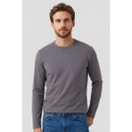 Koyu Gri Standart Fit Basic O Yaka Uzun Kollu İnce Erkek T-Shirt - 87997