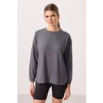 Koyu Gri Yumuşak Dokulu O Yaka Rahat Form Kadın Tunik Sweatshirt - 97305
