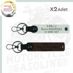 Koyu Kahve-Beyaz, Motor Tutkunlarına, İsim Plaka ve 0 Rh + Kan Grubu Yazılı Kişisel 2'li Anahtarlık