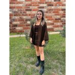 Koyu Kahverengi Kadın Oversize Şardonlu Suni Deri Ceket - 2XL - Relax Fit