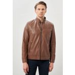 Koyu Kahverengi Suni Deri Hakim Yaka Düz Yırtmaçsız Tam Astar Slim Fit Casual Deri Mont 1038245151