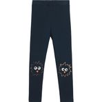 Koyu Lacivert Crazy Eyes Baskılı Kız Çocuk Kışlık Şardonlu Kız Çocuk Tayt