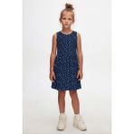 Koyu Lacivert Little Stars Kız Çocuk Desenli Kolsuz Elbise - 5 Yaş