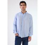 Koyu Mavi Keten Düz Renk Uzun Kol Regular Fit Erkek Gömlek - 40