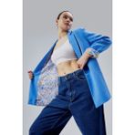 Koyu Mavi Kruvaze Yaka Kolu Katlama Detaylı Regular Vatkalı Blazer Ceket - XL