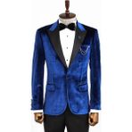Koyu Mavi Slimfit Sivri Yaka Damatlık Ceket - 48