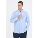 Koyu Mavi Uzun Kol Smart Düğmeli Yaka Cepli Comfort Fit %100 Pamuk Gömlek 1004250236