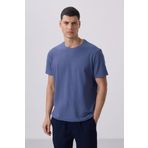 Koyu Mavi Yüzeyi Dokulu Rahat Form Basic Erkek T-Shirt - 88436
