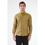 Koyu Sarı Erkek Slim Fit Düz Brent Düğmeli Yaka Uzun Kol Gömlek