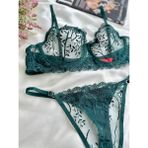 Koyu Yeşil Dantelli Brode Iç Çamaşır Takımı Bralette (Balenli Sütyen &tanga) Fantezii Giyim - Yeşil - Koyu Yeşil - 75B