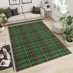 Koyu Yeşil Ekose Halı 160 x 230 cm Yıkanabilir Bufalo Kareli Zemin Paspası Mutfak ve Yüksek Trafikli Parke Zeminler için Modern Kaymaz Alan Kilimi Kolay Bakım Noel Dekoru