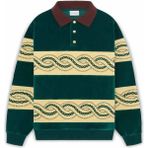 Koyu Yeşil Kadife ve Polar Le Polo Sweat Tressé - Dantel Nakışlı Polo Gömlek - XL