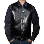 Koyun Derisi Erkek Yelek,Düğme Kapamalı, Dar Kesim, 3 İç Cepli, Suya Dayanıklı (Siyah, 4XL)