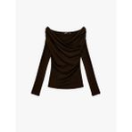 Koyun Yünü Karışımlı Slim Fit Uzun Kollu Kruvaze Degaje Yaka Açık Omuz Bluz
