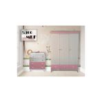 Koza Bohem %100 MDF Beyaz Pembe 3 Kapılı Dolap & Bohem %100 MDF Beyaz Pembe 4 Çekmeceli Şifonyer