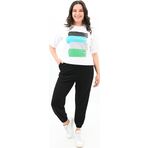 Koza Butik Kadın Büyük Beden Baskı Detaylı Eşofman Takımı 3695-23 Siyah 2XL