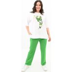 Koza Butik Kadın Büyük Beden Kelebek Baskı Detaylı T-Shirt Takım 8114-25 Benetton Yeşil 2XL