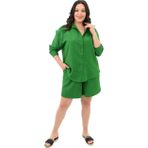 Koza Butik Kadın Büyük Beden Şortlu Keten Takım 8121-25 Benetton Yeşil XL