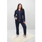 Koza Butik Kadın Büyük Beden Uzun Kollu Önden Düğmeli Pijama Takımı 4234-25
