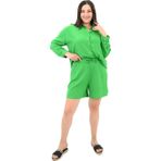 Koza Butik Kadın Büyük Beden Uzun Kollu Şortlu İkili Takım 8127-25 Benetton Yeşil 2XL