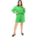 Koza Butik Kadın Büyük Beden Uzun Kollu Şortlu İkili Takım 8127-25 Benetton Yeşil 5XL