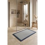 Koza Halı Fresco Ekru Lacivert Yıkanabilir İskandinav Bordürlü Banyo Paspası 50 x 80 23745P