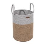 Koza Home Cesta Kulplu El Yapımı Pamuklu Natural Gri Hasır Dekoratif Sepet 36cmx42cm 9016