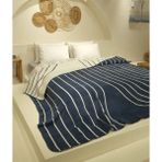 Koza Home Twin Battaniye Soft Pamuklu Çift Kişilik Battaniye Mavi Krem - 200 x 220 cm - Mavi - Krem
