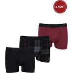 Koza İç Giyim Erkek 3'lü Pamuklu Likralı Boxer - Kırmızı - Siyah - 4XL