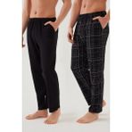 Koza İç Giyim Erkek Pamuklu 2'li Tek Alt Pijama Siyah - Füme Ekoseli Klasik Desen Rahat Kesim