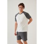 Koza İç Giyim Erkek Pamuklu Reglan Kol Pijama Takımı Gri - Ekru Renkli Kullanışlı Cep Detaylı - 2XL