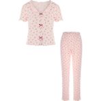 Koza İç Giyim Kadın Kısa Kollu Fiyonklu Fitilli Pijama Takımı - Pembe