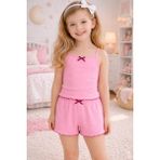 Koza İç Giyim Kız Çocuk Pamuklu Fiyonklu Askılı Şortlu Pijama Takımı - Pembe - 7 - 8 Yaş