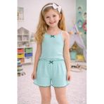 Koza İç Giyim Kız Çocuk Pamuklu Fiyonklu Askılı Şortlu Pijama Takımı - Yeşil - 5 - 6 Yaş