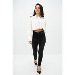 Koza Kadın Crop Cep Detaylı Gömlek 1672-24 - XL - Beyaz