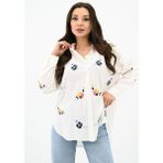 Koza Kadın Nakış Işlemeli Oversize Gömlek 1735-24 - Beyaz