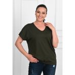 Koza Kadın V Yaka Büyük Beden T-Shirt 1486-23 - 2XL - Haki