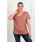 Koza Kadın V Yaka Büyük Beden T-Shirt 1486-23 - 5XL - Koyu Pembe