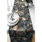 Kozalak Desenli Süet Dokuma Runner, 140X40 Cm, Noel ve Yılbaşı Dekorasyonu - Altın - Gri