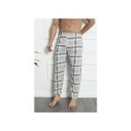 Kozaneli Erkek Pamuklu Pijama Altı 210 Gri Ekose Desenli Lastikli Rahat Siluete Sahip