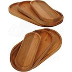 Kozawoodart Doğal Ahşap Kayın Ağacı 3'lü Sunum Tepsisi Bambu Oval 30 x 15 cm Modern Desen