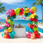 kozee Flamingo Tropikal Balon Çelenk kiti Sıcak Pembe Deniz Mavisi Turuncu Mylar Ananas Palmiye Ballloon kemer Yaz Plaj Hawaii Luau Aloha Doğum Günü Bebek Duş Parti Süslemeleri